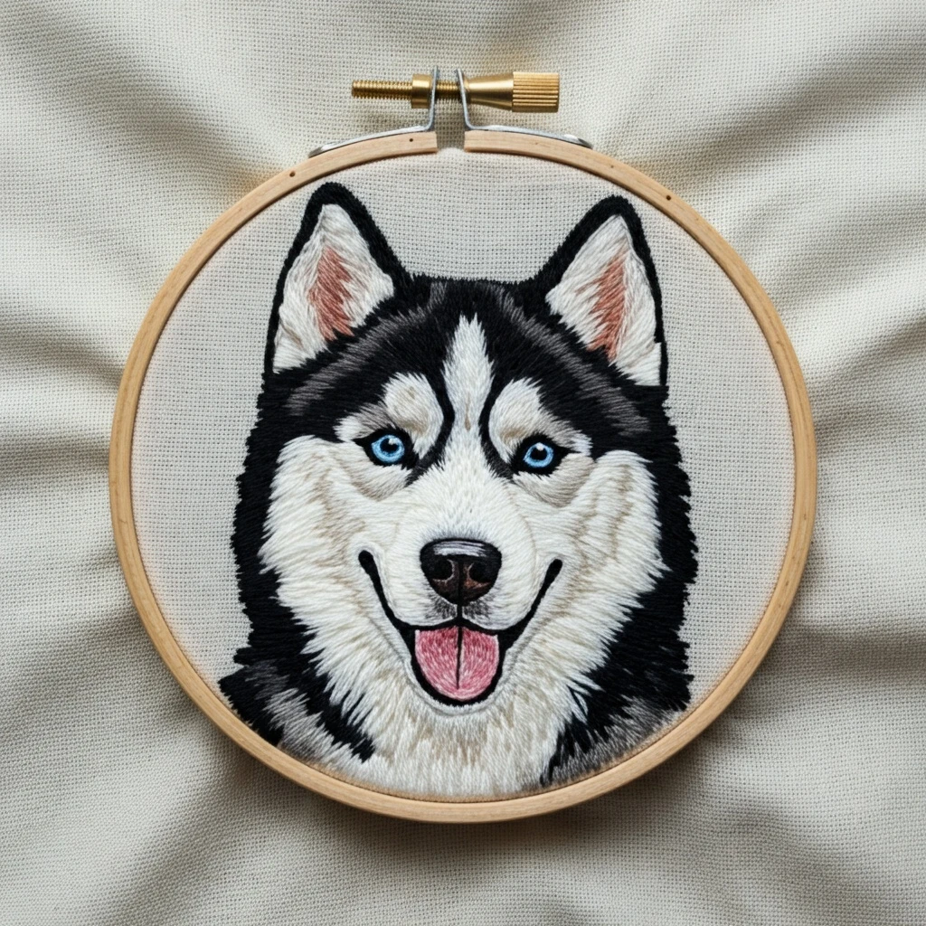 Siberian Husky Portrait Embroidery