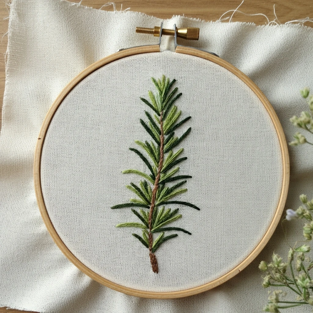 Simple Rosemary Sprig Hand Embroidery