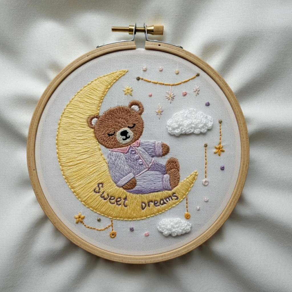 Sleeping Bear on the Moon Embroidery