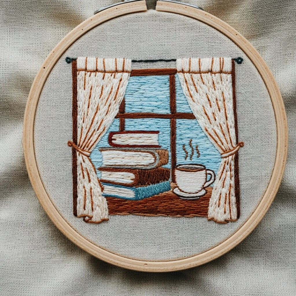 Snow Capped Mountain and Frozen Lake Embroidery