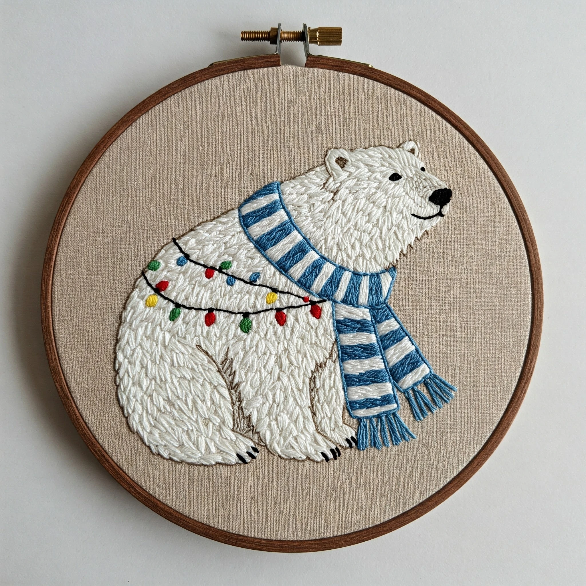 Snowy Bear in Holiday Lights Embroidery