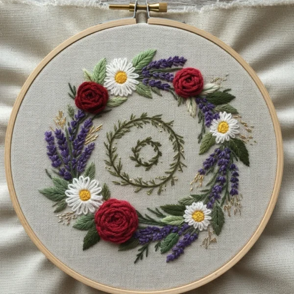 Soft Pastel Meadow Wreath | Hand Embroidery Pattern PDF
