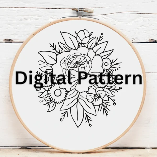 Soft Pink Rose & Sage Green Foliage Embroidery – Beginner Edition | Hand Embroidery Pattern PDF