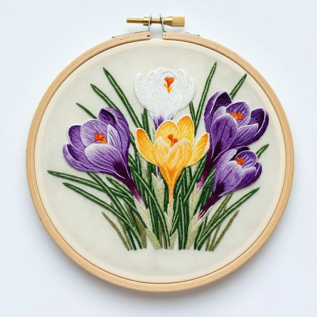 Spring Crocus Flower Embroidery