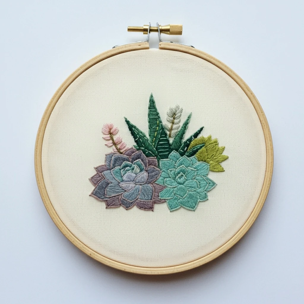 Succulent Embroidery Hoop Art