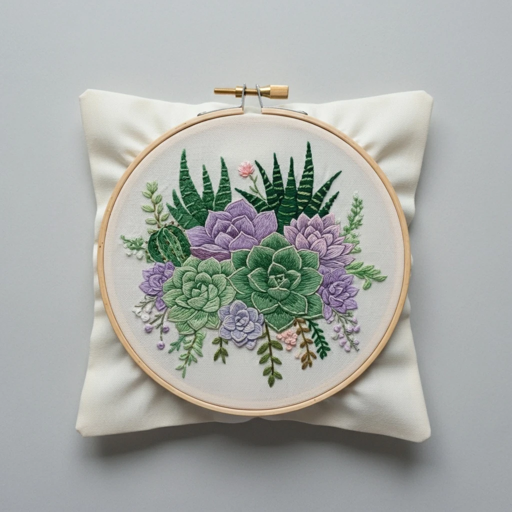 Succulent Garden Hand Embroidery Kit Pattern