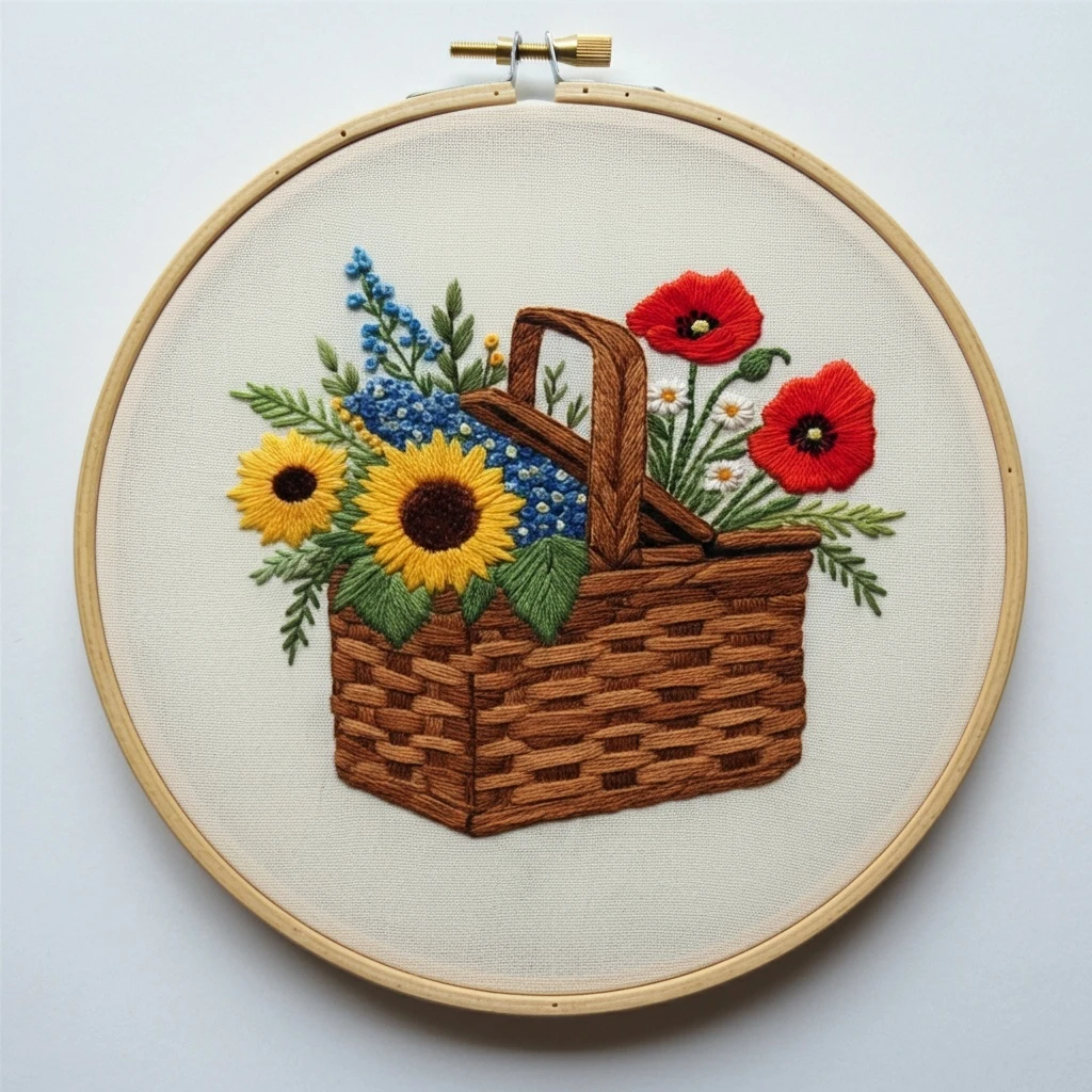 Summer Blossom Basket Embroidery