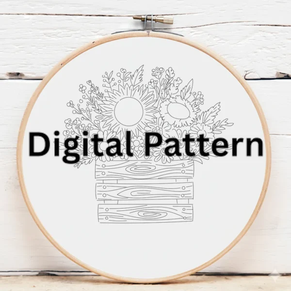 Summer Bouquet in a Wooden Crate | Hand Embroidery Pattern PDF