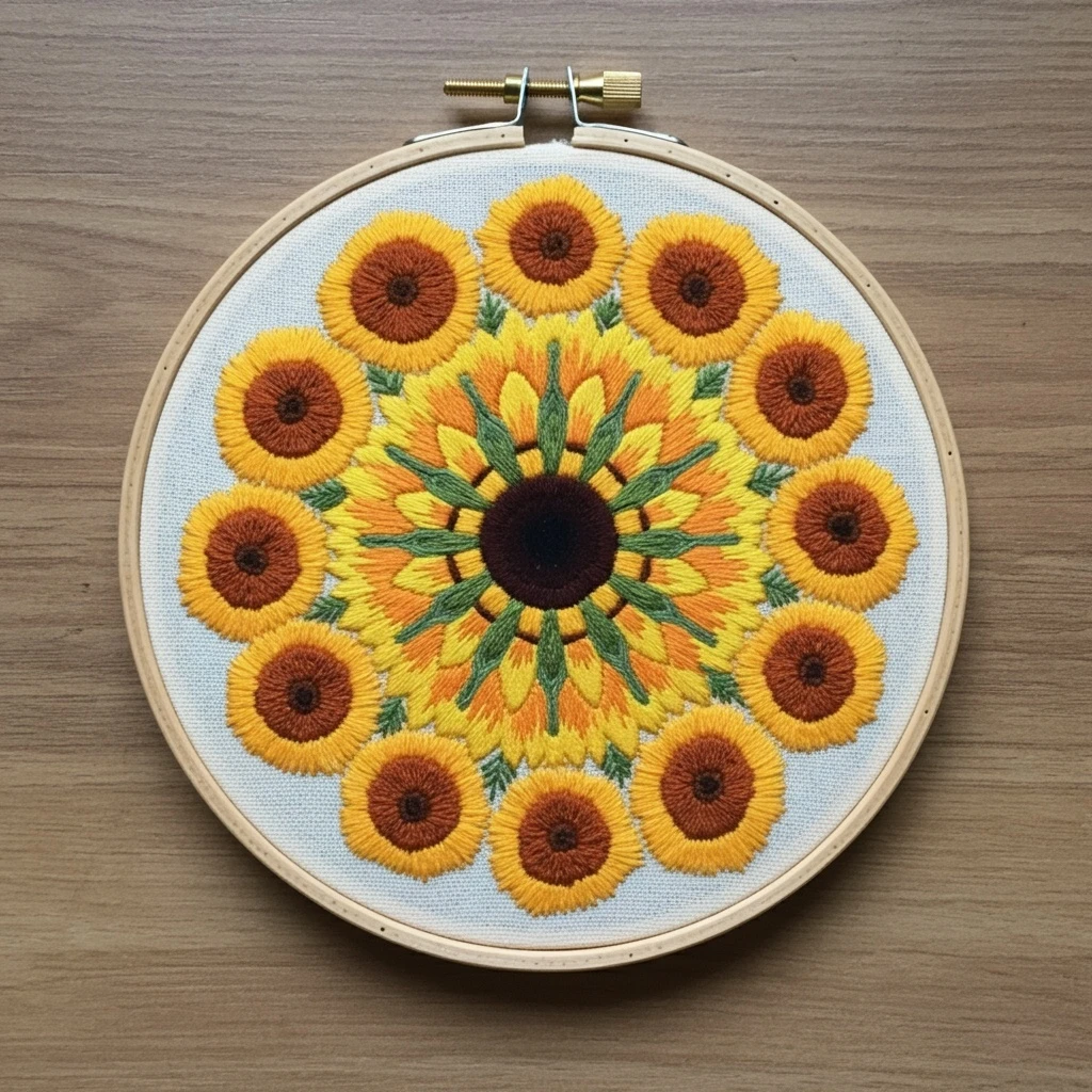 Sunflower Mandala Embroidery Art