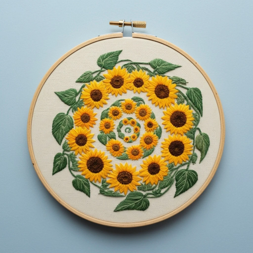 Sunflower Spiral Embroidery Hoop Art