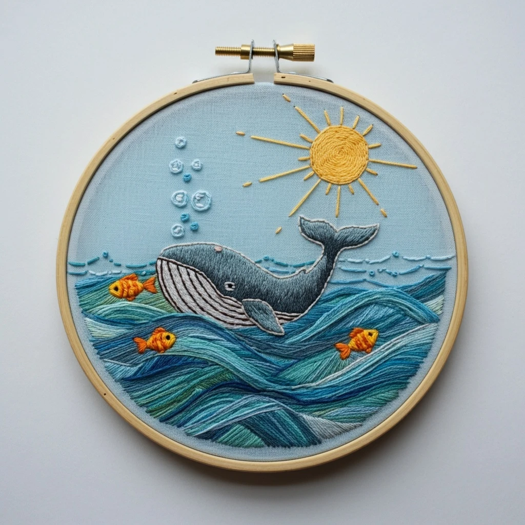 Sunlit Whale in the Waves