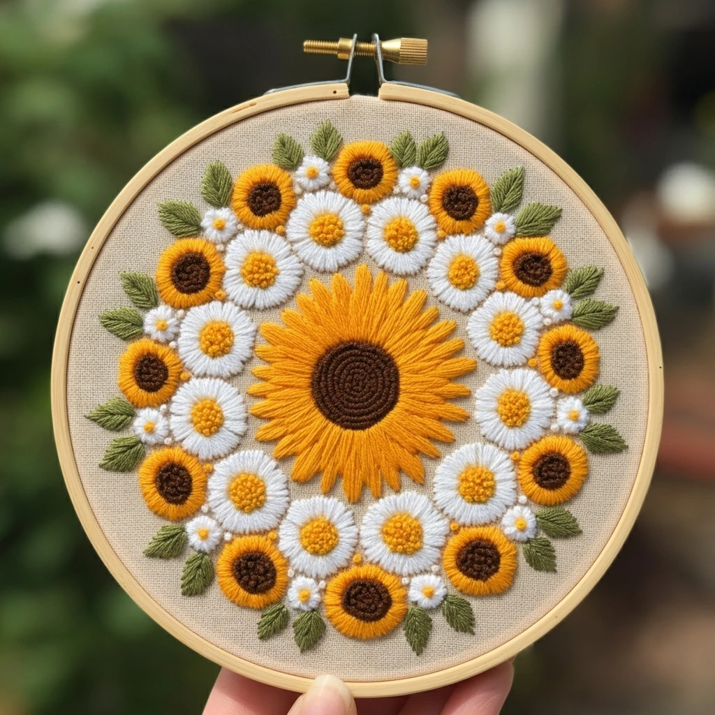 Sunny Floral Wreath Hand Embroidery
