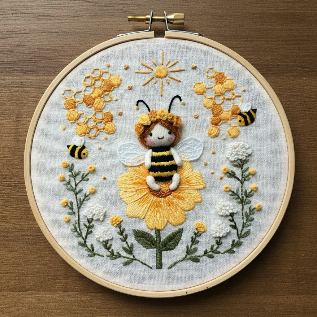 Sweet Bee Fairy Embroidery Hoop Art