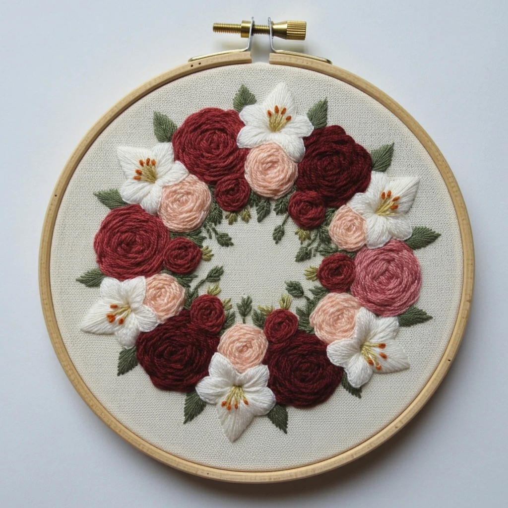 Symmetrical Floral Mandala Hand Embroidery Hoop