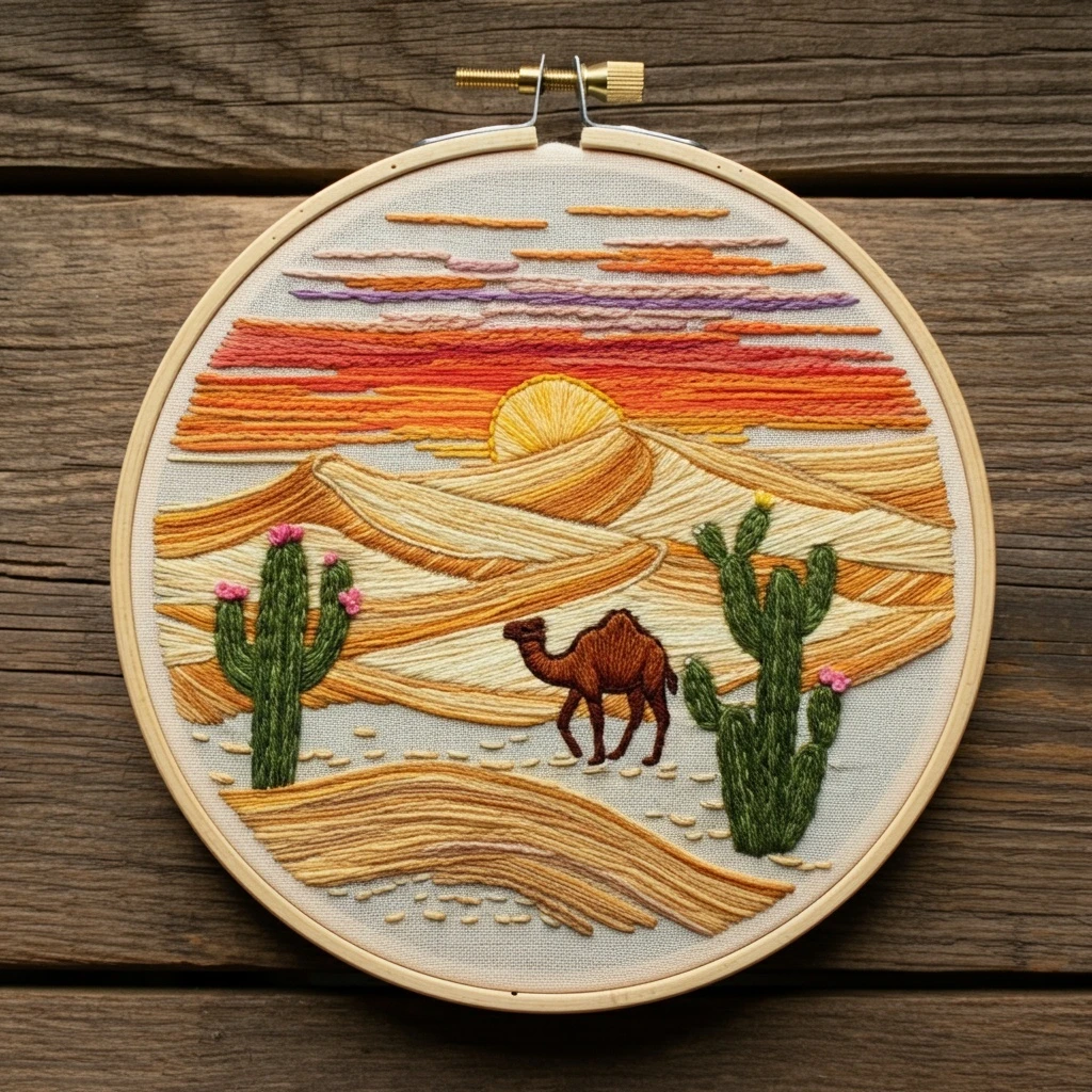 Textured Desert Sunset Landscape Embroidery