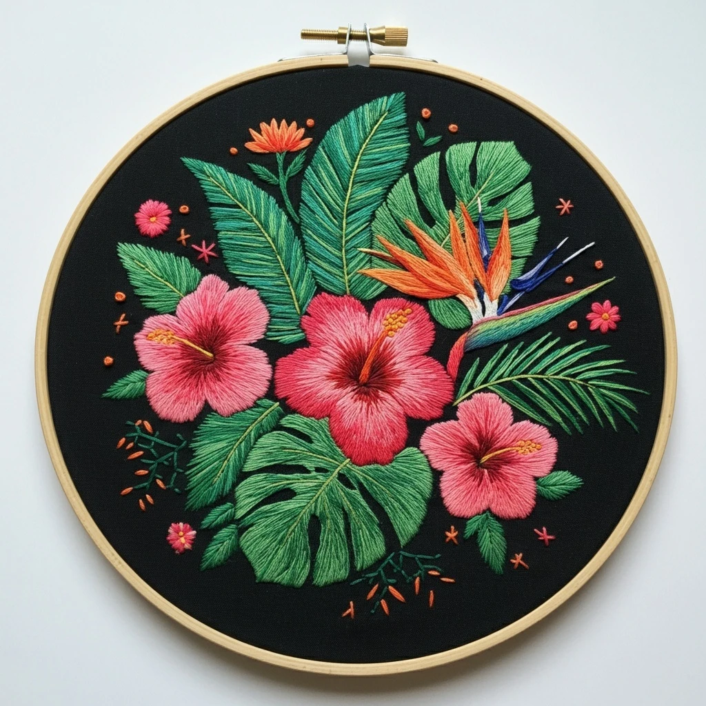 Tropical Paradise Hand Embroidery Hoop Art