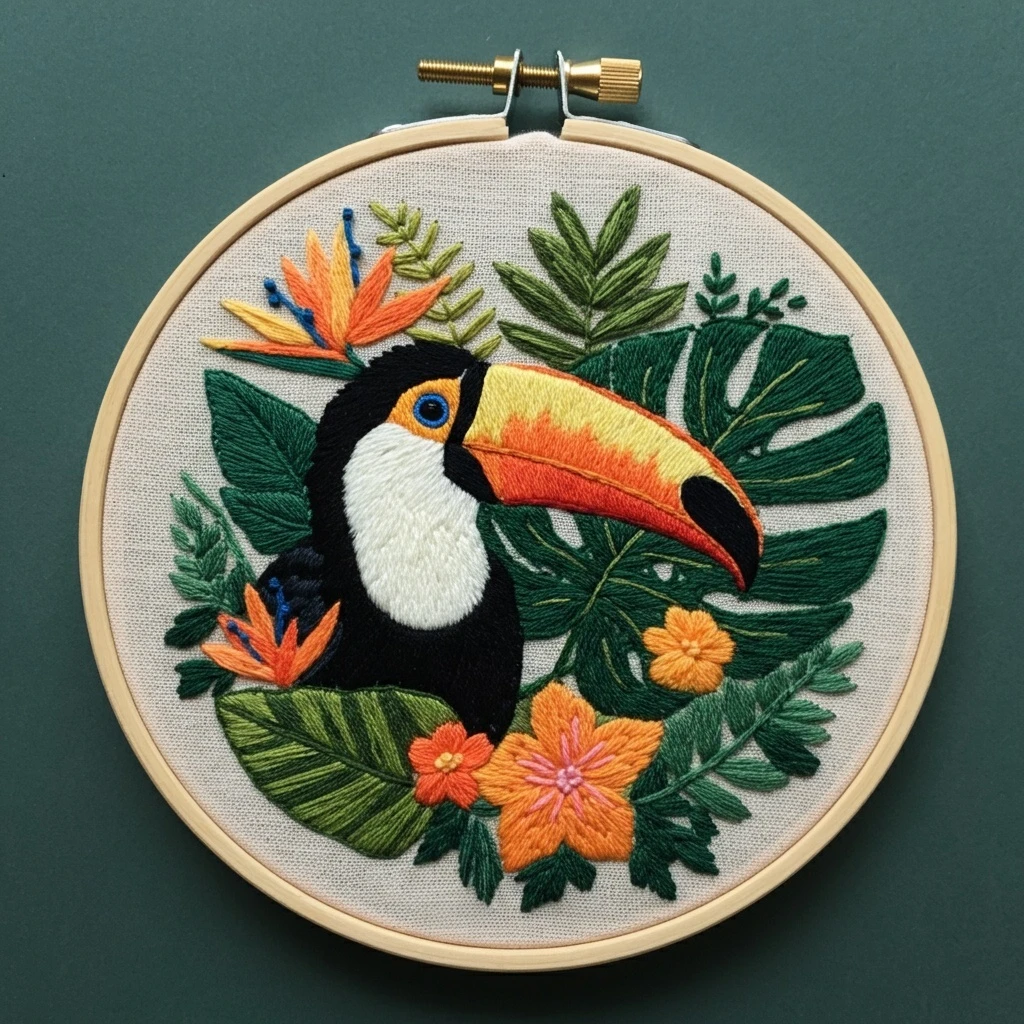 Tropical Toucan Embroidery Hoop