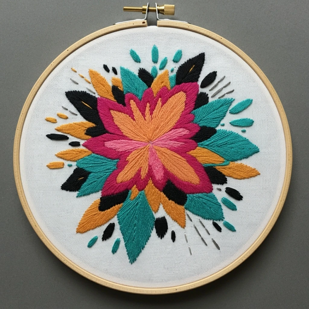 Vibrant Abstract Bloom Embroidery in Hoop
