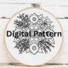 Vibrant Autumn Wreath with Sunflowers and Poinsettia | Hand Embroidery Pattern PDF
