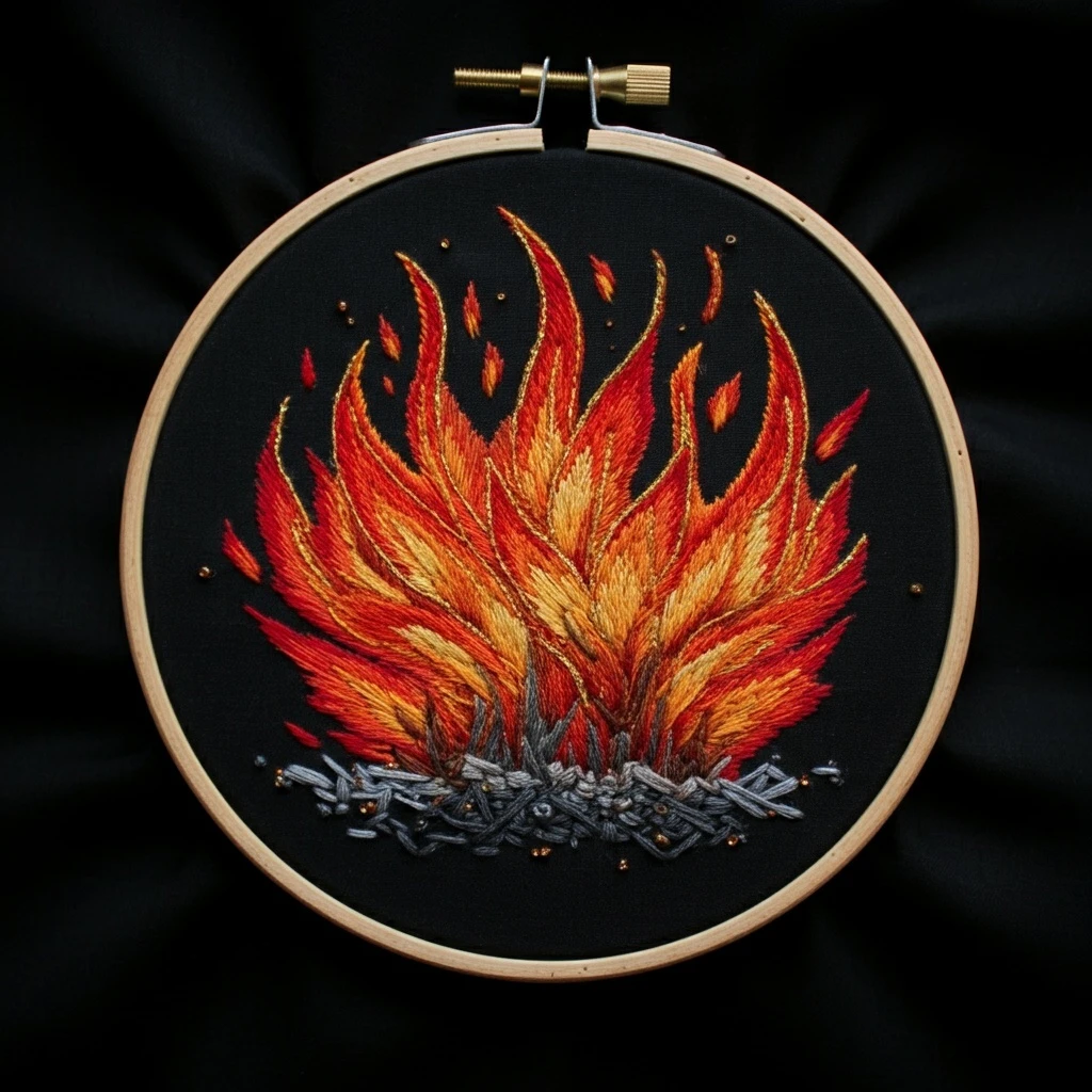 Vibrant Campfire Hand Embroidery