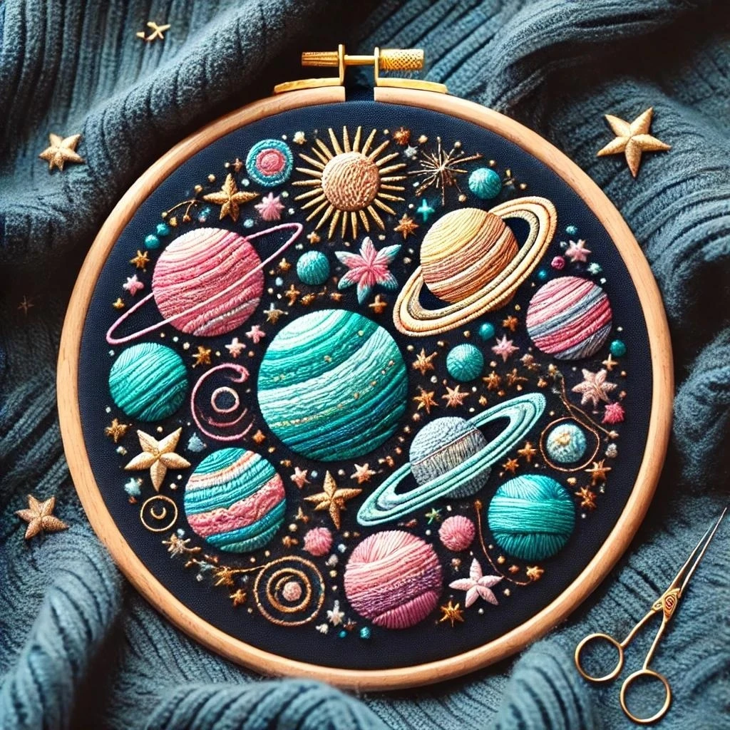 Vibrant Cosmic Solar System Embroidery