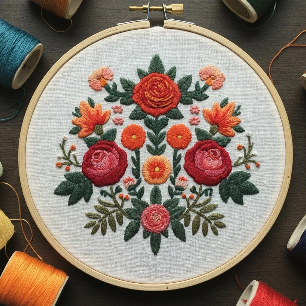 Vibrant Floral Bouquet Embroidery Pattern
