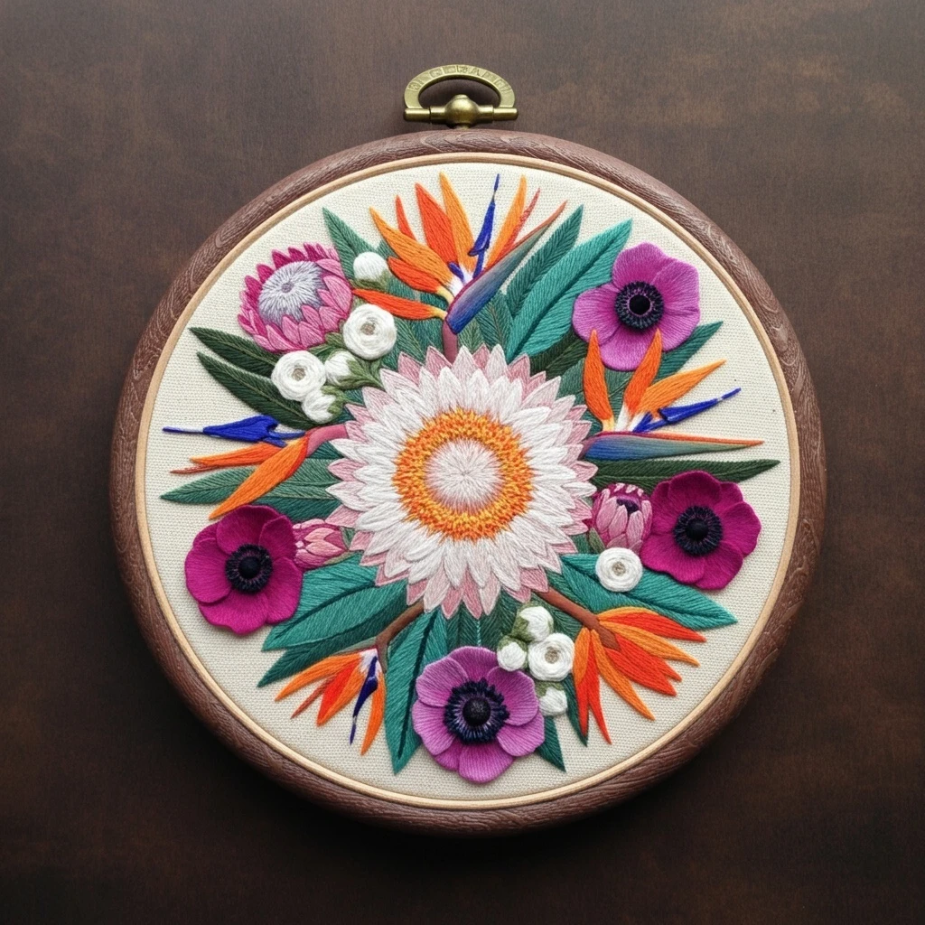 Vibrant Floral Hoop Embroidery Art