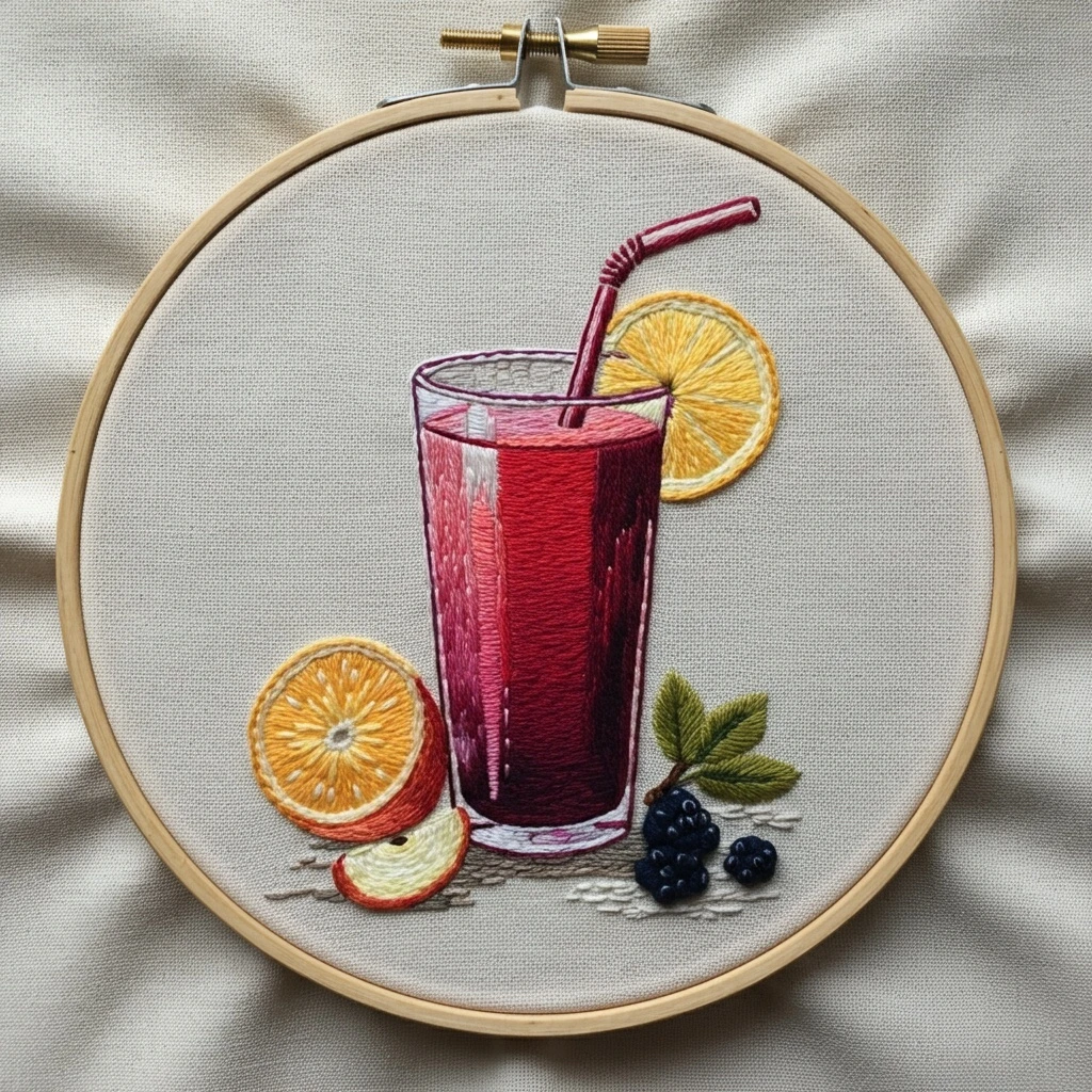Vibrant Fruit Drink Embroidery