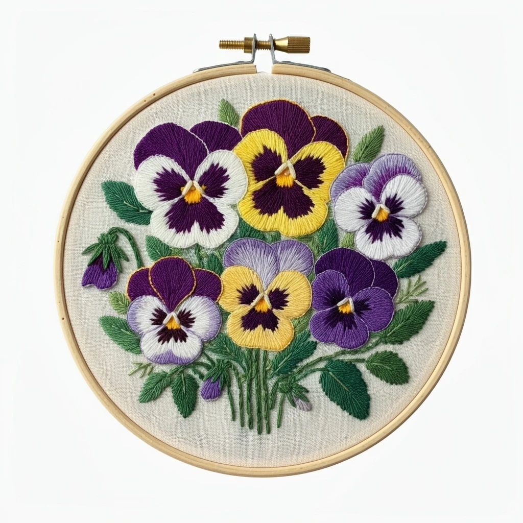 Vibrant Pansy Bouquet Embroidery