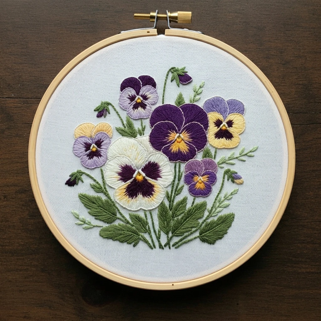 Vibrant Pansy Bouquet Hand Embroidery Design