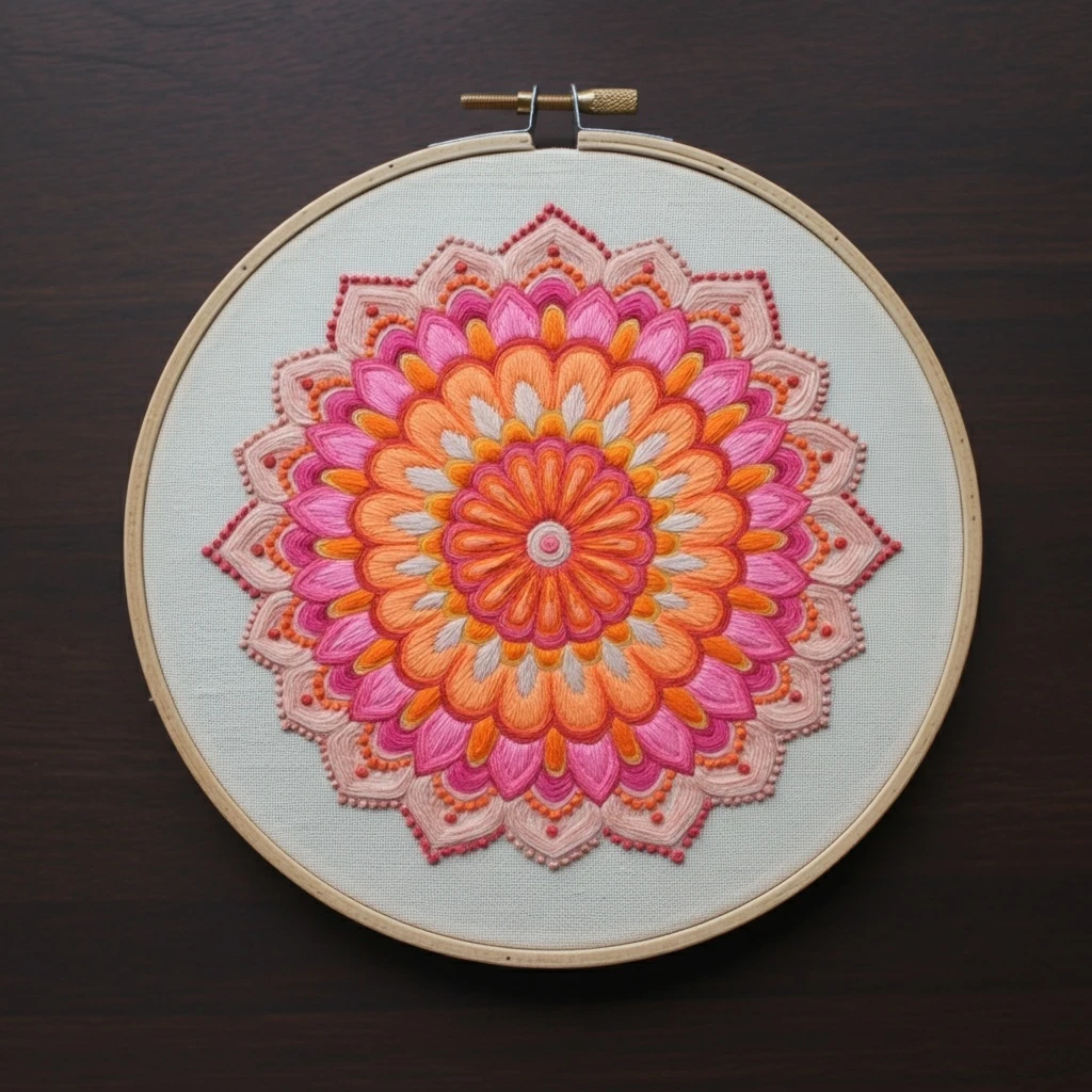 Vibrant Sunset Mandala Hand Embroidery