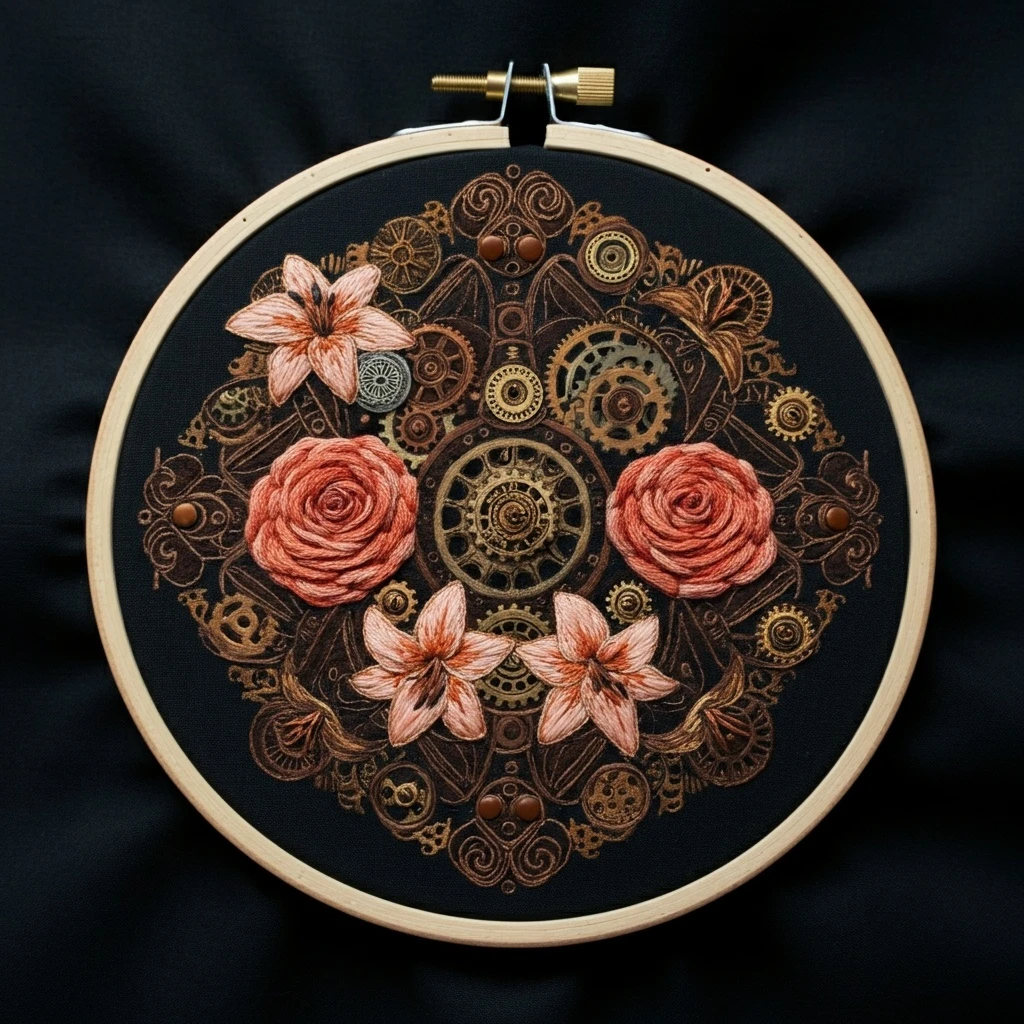 Victorian Steampunk Roses and Cogs