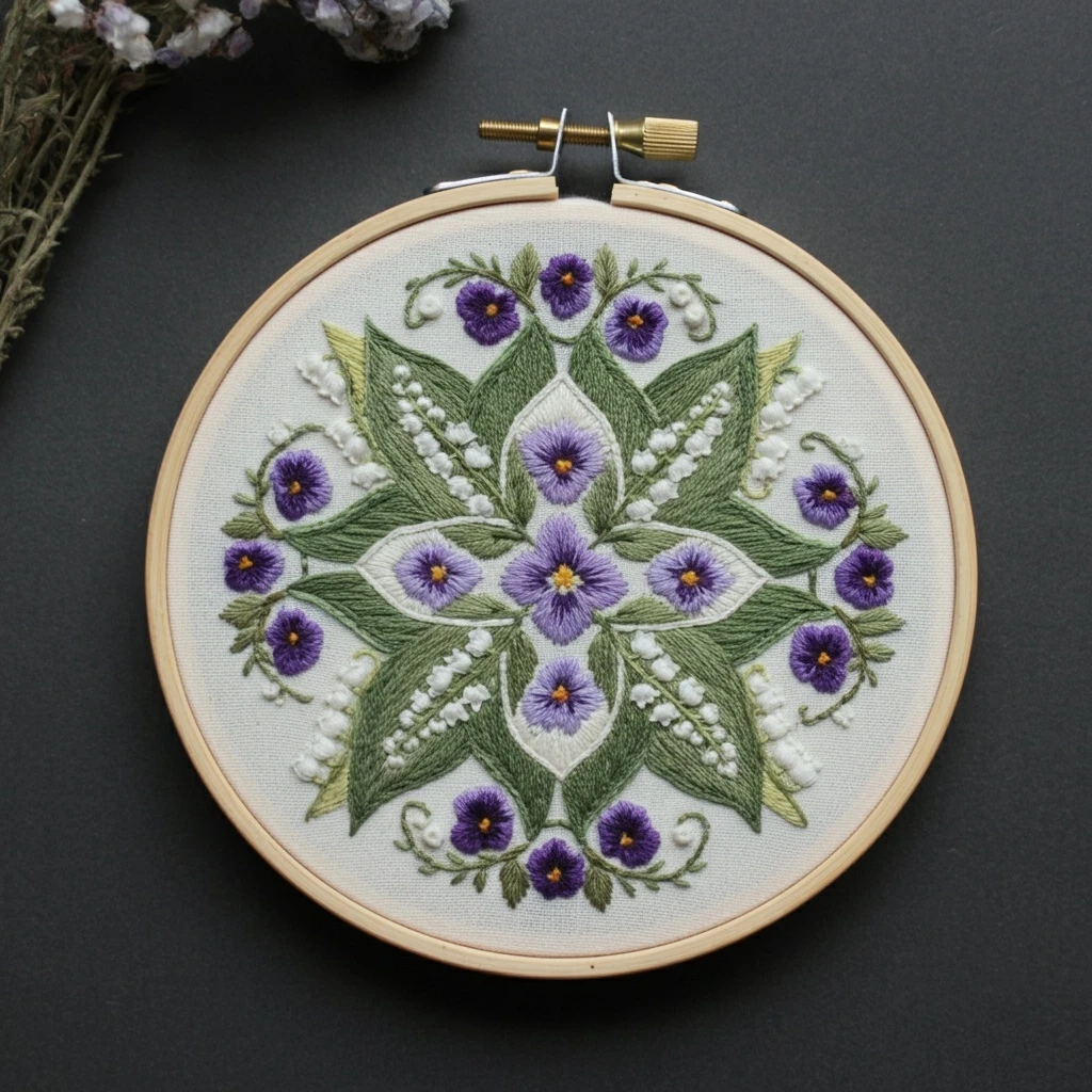 Violet and Lily of the Valley Mandala Embroidery