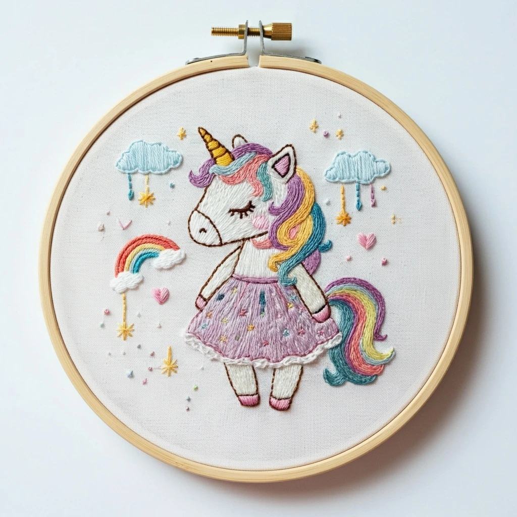 Whimsical Unicorn Embroidery Hoop Art