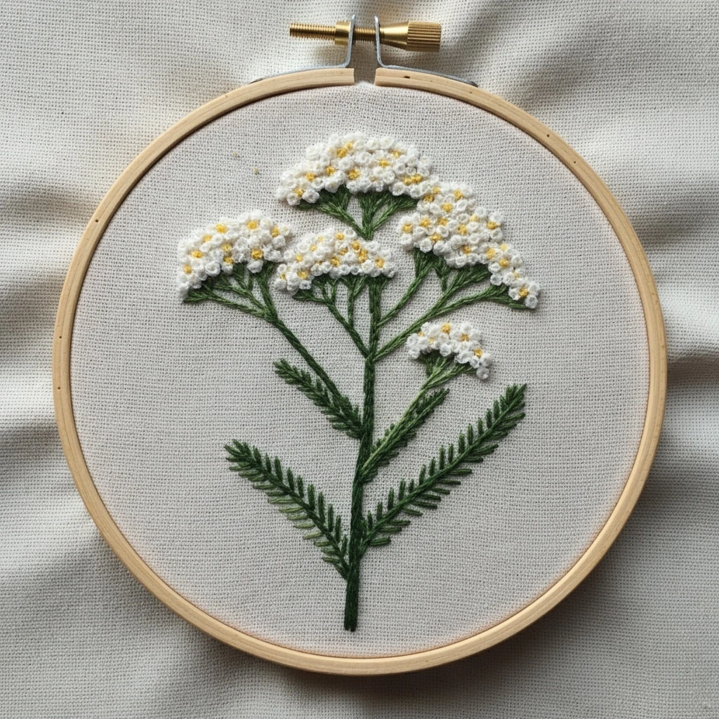White Yarrow Flower Embroidery
