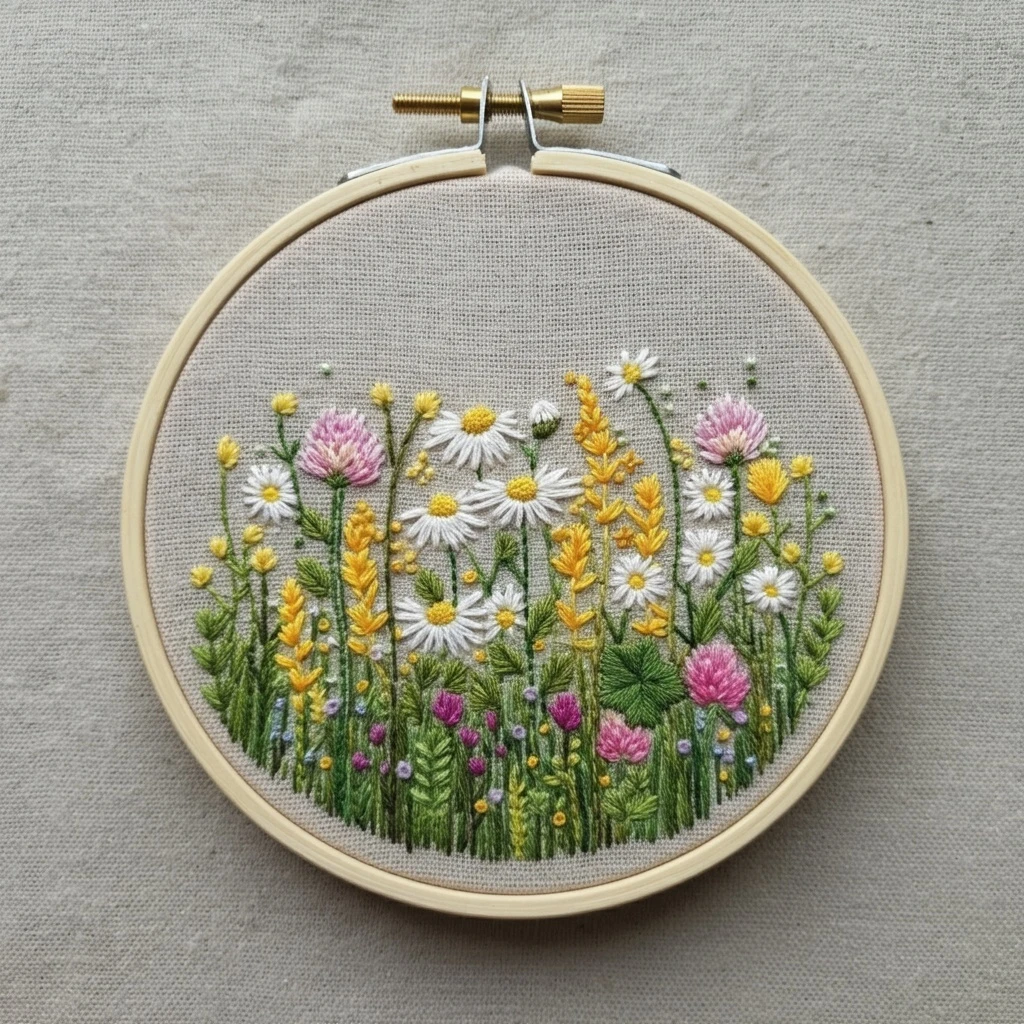 Wildflower Meadow Embroidery in Hoop