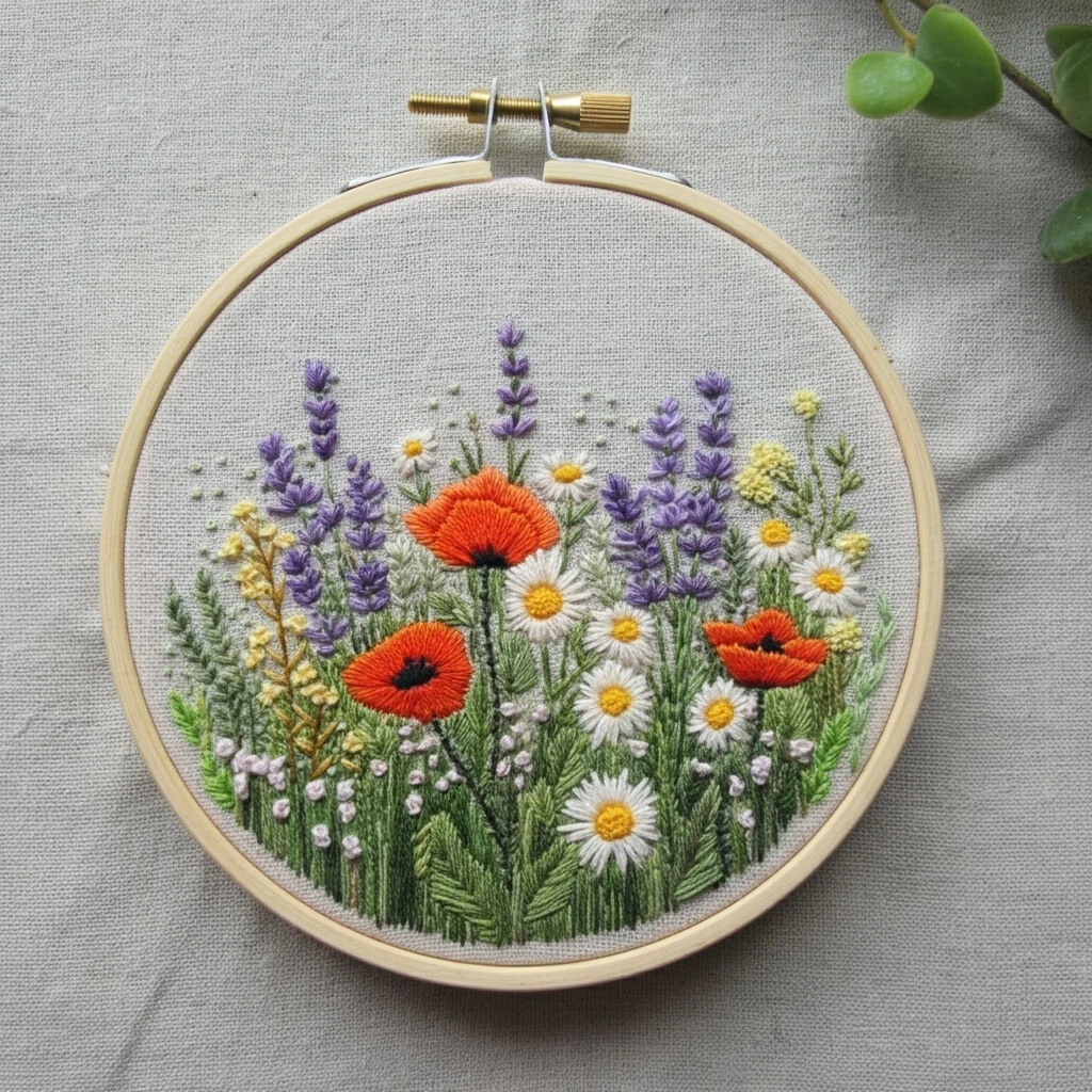 Wildflower Meadow Hand Embroidery Art