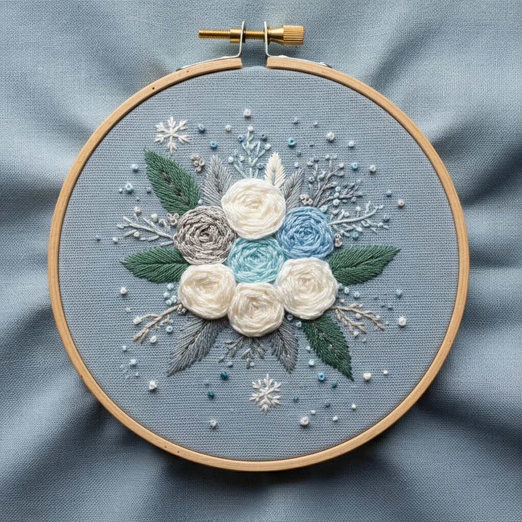 Winter Bloom Bouquet Embroidery Art