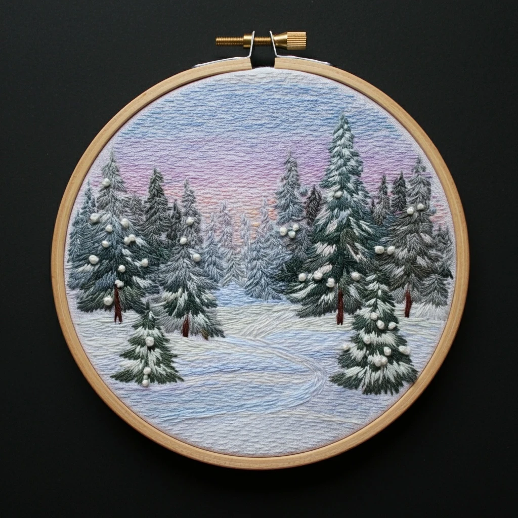 Winter Forest Embroidery Hoop Art