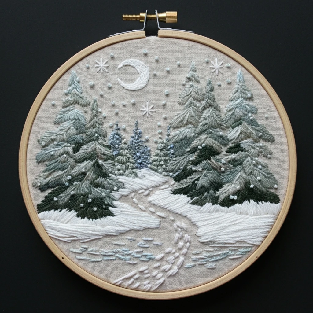 Winter Forest Path Embroidery