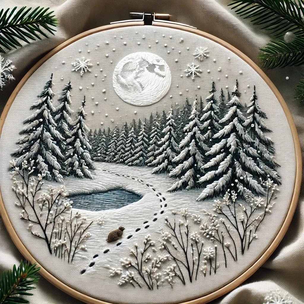 Winter Night Forest Embroidery