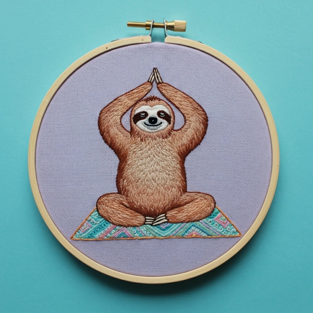 Zen Sloth Embroidery Hoop Art
