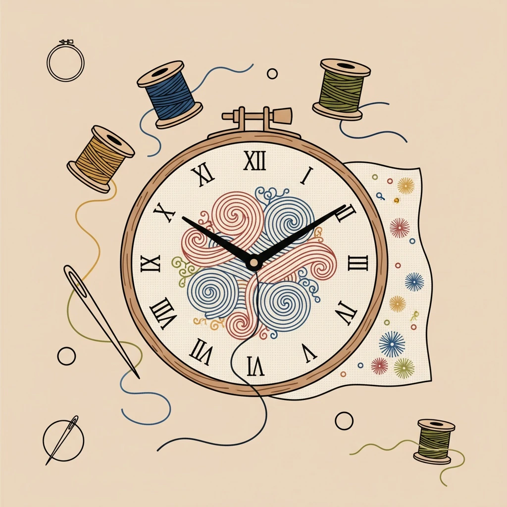 Tools and materials setup for how long does embroidery take with an embroidery hoop on linen fabric.