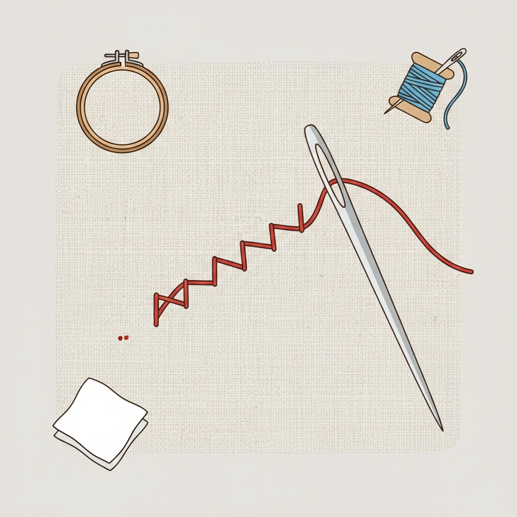 In-progress embroidery demonstration for how to do back stitch embroidery in a hoop on linen fabric.