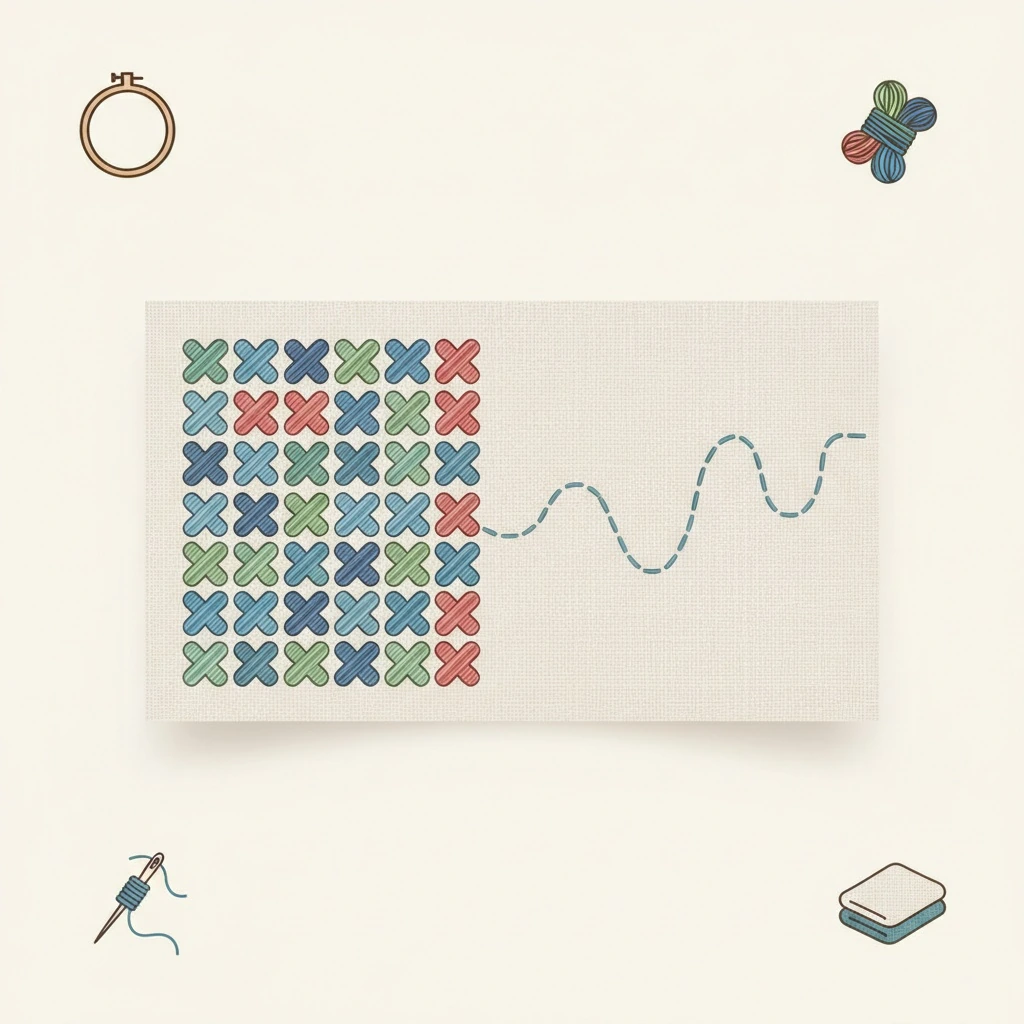 In-progress embroidery demonstration for is needlepoint the same as embroidery in a hoop on linen fabric.