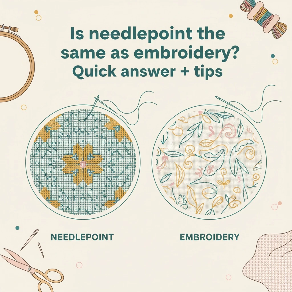 Macro close-up of stitching detail on linen fabric related to is needlepoint the same as embroidery.