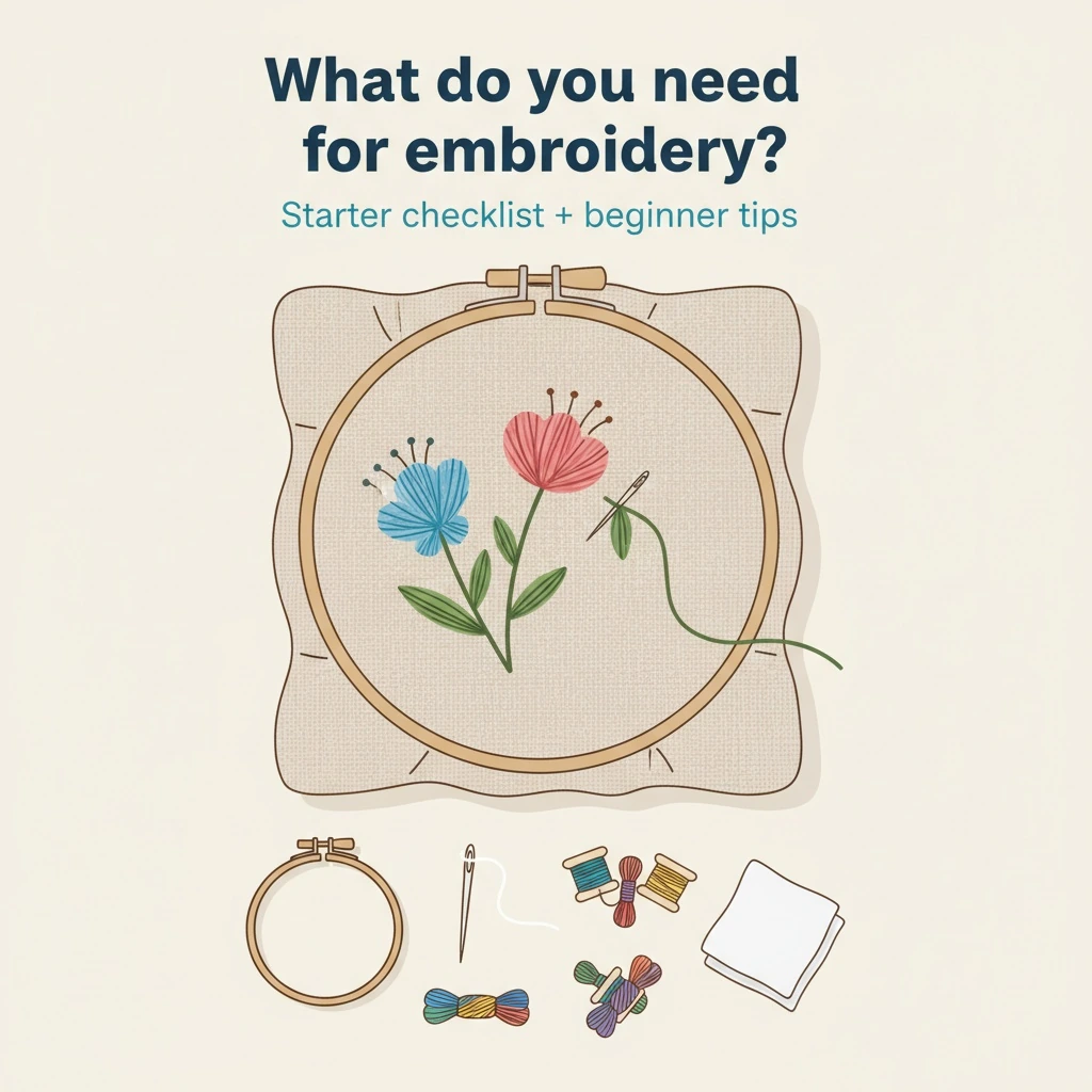 In-progress embroidery demonstration for what do you need for embroidery in a hoop on linen fabric.