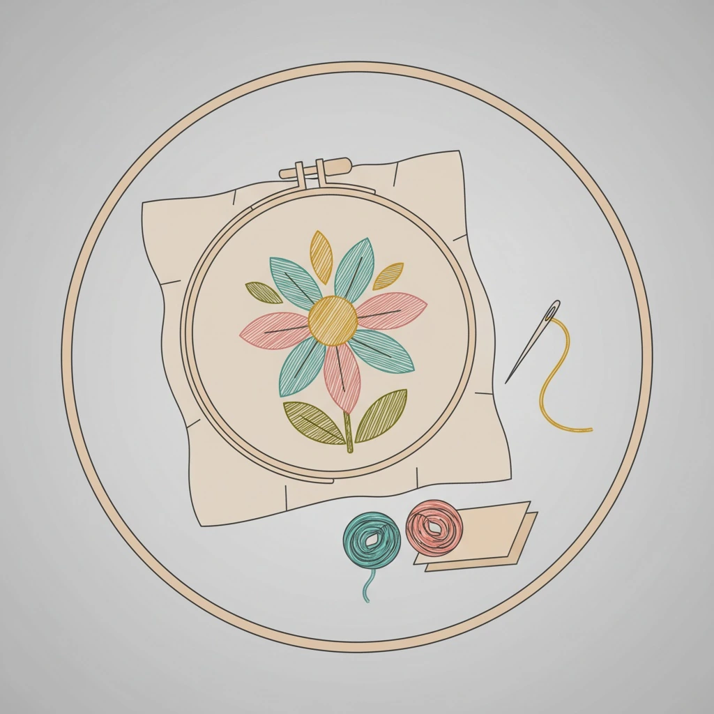 In-progress embroidery demonstration for what is embroidery thread in a hoop on linen fabric.