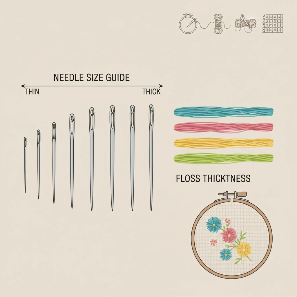 Tools and materials setup for what size embroidery needle do i need with an embroidery hoop on linen fabric.