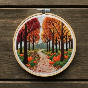 Autumn Pathway With Pumpkins | Hand Embroidery Pattern PDF
